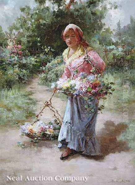 Flower Girl Oil Painting by Charles John Arter