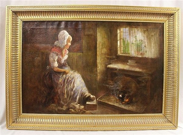 Dutch Woman In Interior Oil Painting by Charles John Arter