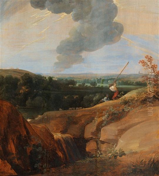 A Rocky Landscape With A Thunderous Sky Oil Painting by Jacques d' Arthois