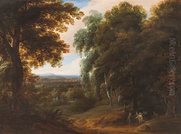 Landschaft Mit Jagern Und Einem Engel Oil Painting by Jacques d' Arthois