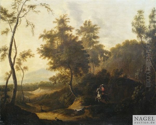 Jagdreiter In Bewaldeter Landschaft Oil Painting by Jacques d' Arthois