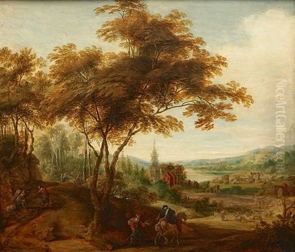 A Landscape With Travellers Oil Painting by Jacques d' Arthois