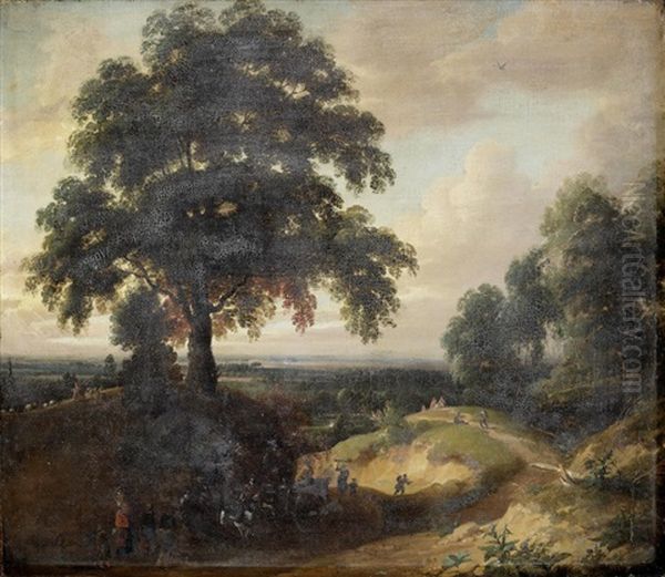 A Dune Landscape With Travellers On A Path Oil Painting by Jacques d' Arthois