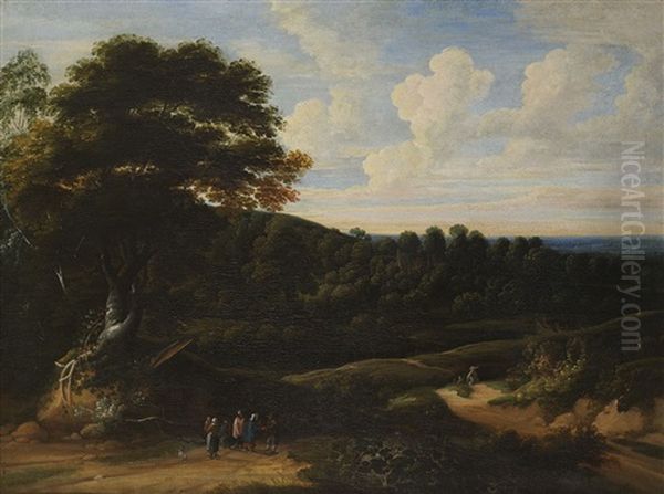 L'oree De La Foret Avec Des Voyageurs Et La Diseuse De Bonnes Aventures Oil Painting by Jacques d' Arthois