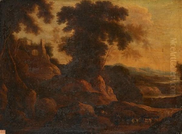 Promeneurs Dans Un Paysage Rocheux Oil Painting by Jacques d' Arthois