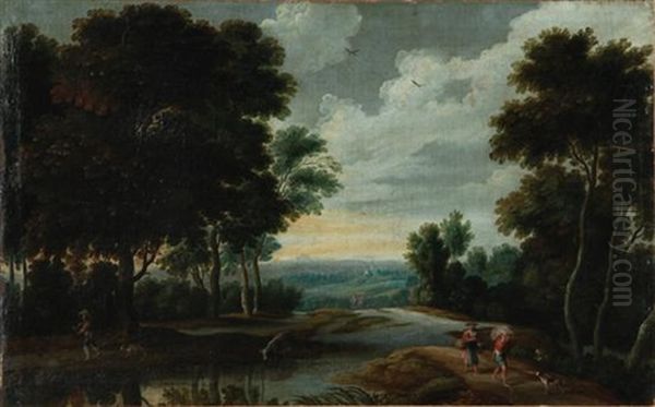 Landscape With Peasants And Animals Oil Painting by Jacques d' Arthois