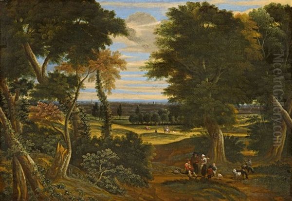 Wooded Landscape With Shepherds And Horsemen Oil Painting by Jacques d' Arthois