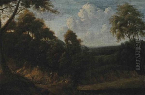 A Wooded Landscape With A Huntsman On A Track Oil Painting by Jacques d' Arthois