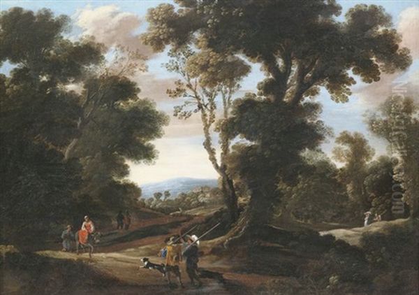 Waldlandschaft Mit Reisenden Und Jagern Oil Painting by Jacques d' Arthois