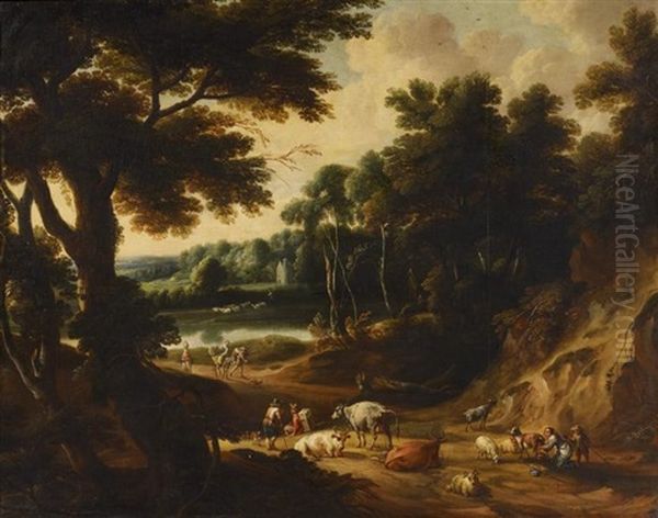 Weite Landschaft Mit Hirten Oil Painting by Jacques d' Arthois