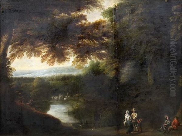 Bewaldete Fluslandschaft Mit Figurenstaffage Oil Painting by Jacques d' Arthois