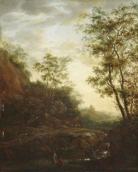 Gebirgslandschaft Mit Anglern Und Wanderern Oil Painting by Jacques d' Arthois