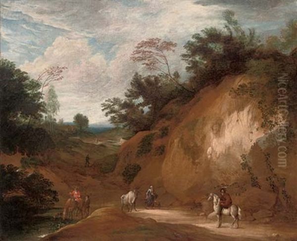 A Mountainous Landscape With Travellers On A Path Oil Painting by Jacques d' Arthois