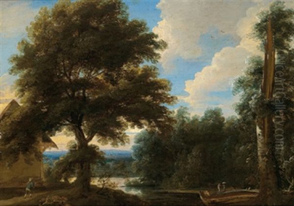 Waldlandschaft Mit Einem Teich Und Figuren Oil Painting by Jacques d' Arthois