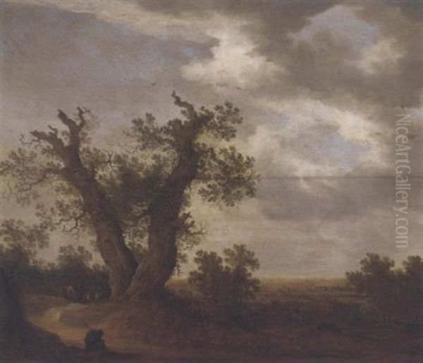 A Wooded River Landscape With Peasants Conversing On A Path Oil Painting by Jacques d' Arthois