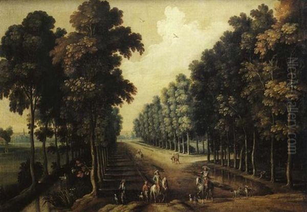 Cavaliers Dans Une Allee Bordee D'arbres Oil Painting by Jacques d' Arthois