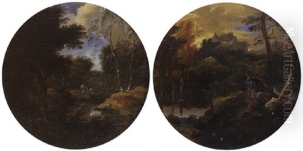 Paysage De Foret Avec Agar Et Ismail Oil Painting by Jacques d' Arthois