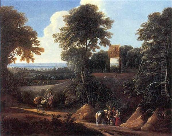 Cavaliers Et Villageois Dans La Foret De Soignes, A Proximite De La Porte D'uccles Oil Painting by Jacques d' Arthois