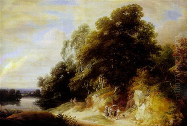 An Extensive River Landscape With A Party Of Travellers In The Foreground Oil Painting by Jacques d' Arthois