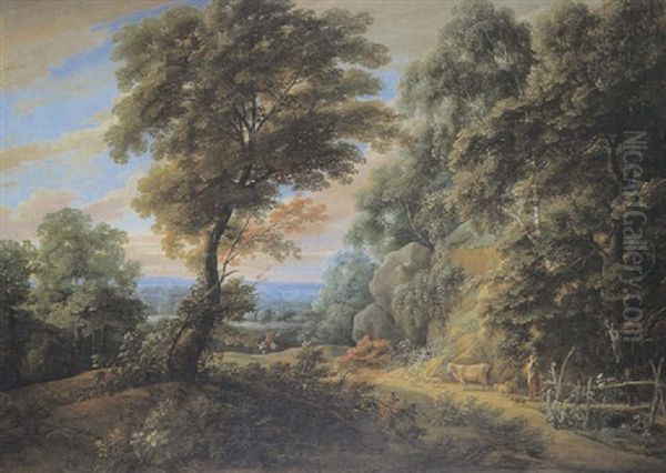 Bewaldete Landschaft Mit Blick In Die Ferne Auf Ein Kloster Und Eine Stadt Oil Painting by Jacques d' Arthois