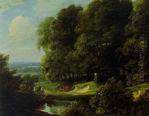 Wooded Landscape With Travellers On A Path Oil Painting by Jacques d' Arthois