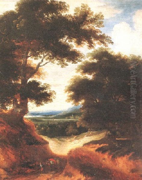 Landschaft Mit Einem Bauern Und Eseln Oil Painting by Jacques d' Arthois