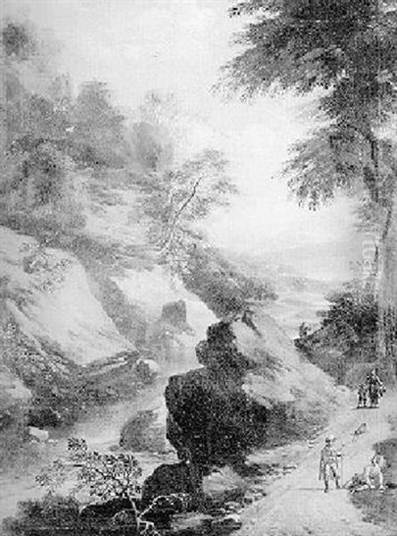 Rocky River Landscape With Figures On A Path Oil Painting by Jacques d' Arthois