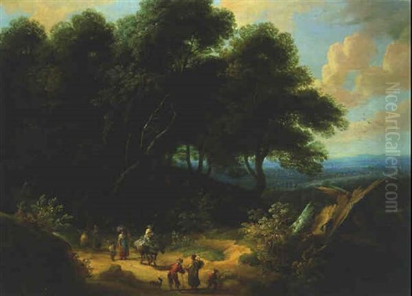 A Landscape With Peasants On A Sandy Track On Their Way To Market Oil Painting by Jacques d' Arthois