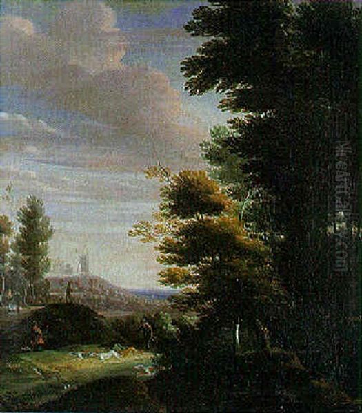 Chasseurs Dans Un Paysage Oil Painting by Jacques d' Arthois