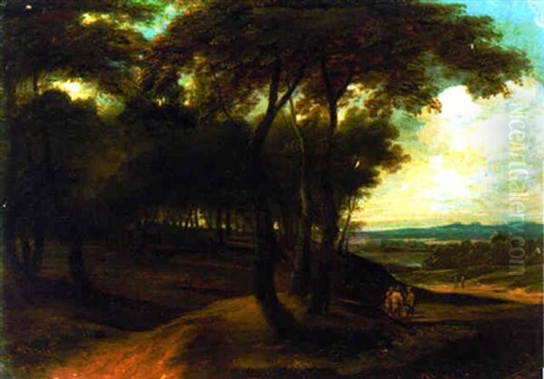 A Wooded Landscape With Figures On A Track Oil Painting by Jacques d' Arthois