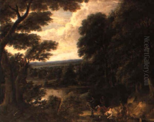 Landskap Med Jaktsallskap Oil Painting by Jacques d' Arthois