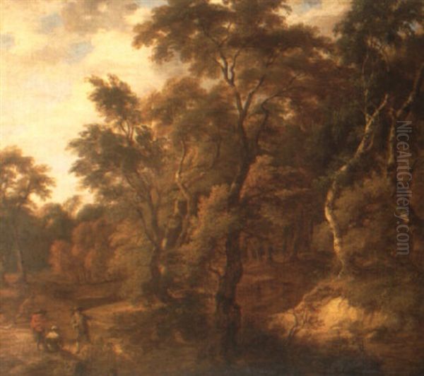 Landscape With A Huntsman And Other Figures At The Edge Of Forest Oil Painting by Jacques d' Arthois