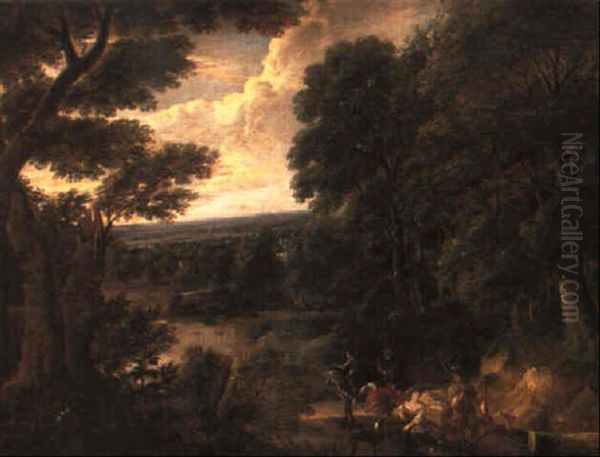 Landskap Med Jaktsallskap Oil Painting by Jacques d' Arthois