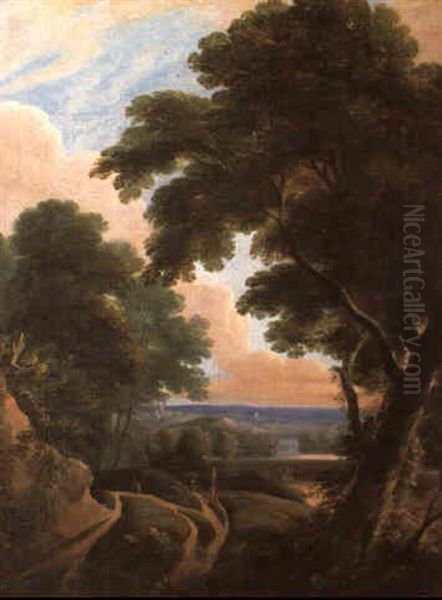 Waldlandschaft Mit Fernblick Und Reisenden Oil Painting by Jacques d' Arthois