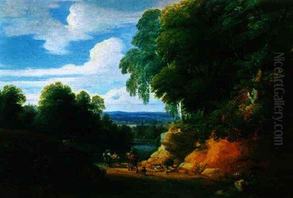 Der Wald Von Boitsfort Bei Auderghem Mit Blick Auf Ein Dorf Oil Painting by Jacques d' Arthois