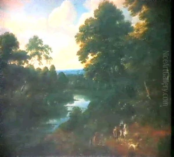 Reiter Und Wanderer An Einen Flusslauf. Oil Painting by Jacques d' Arthois