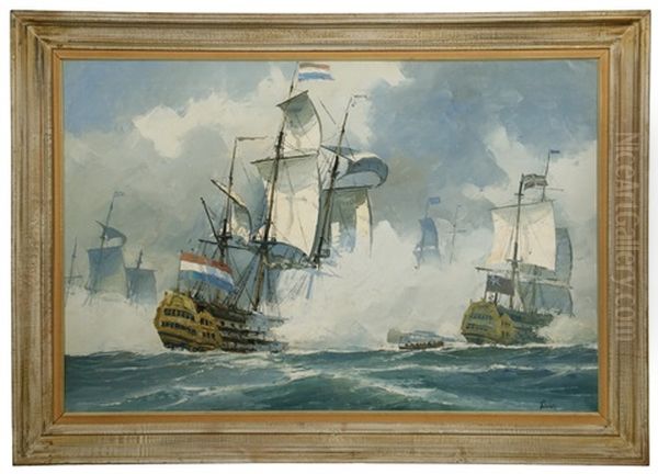 The Naval Battle Of Scheveningen Oil Painting by Stanley Massey Arthurs