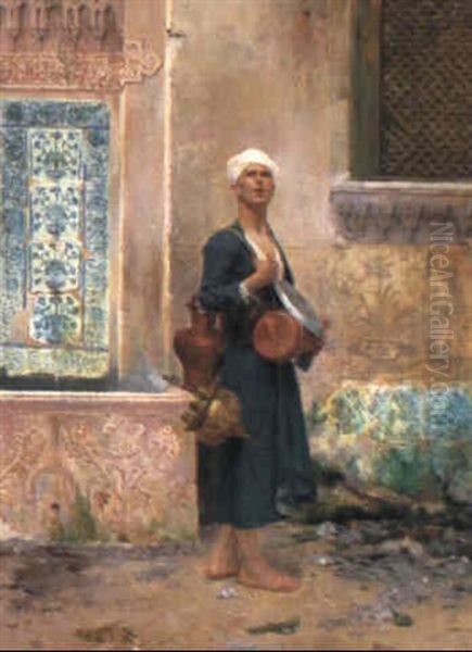 Arab In A Courtyard by Albert Emile Artigue