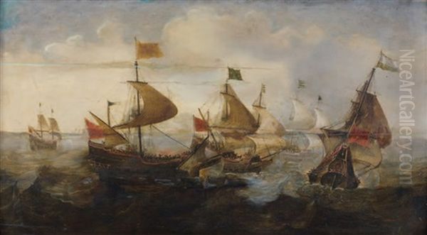 Combat Naval Contre Des Turcs Oil Painting by Andries van Artvelt (Ertvelt)