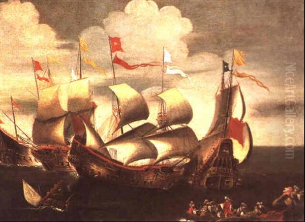 Combat Naval, Probablement Pres Du Port De Lepante, Que Don Juan D'autriche Gagne En 1571 Sur Les Turcs Oil Painting by Andries van Artvelt (Ertvelt)