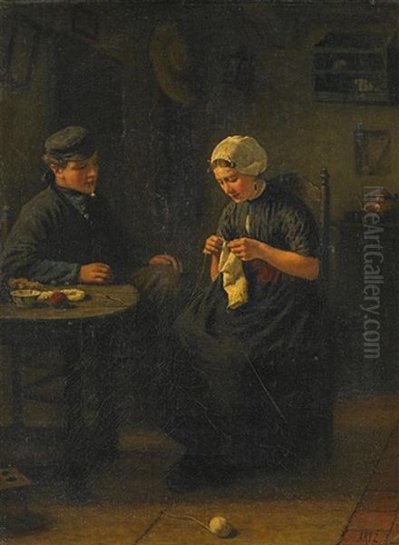 Junges Paar In Der Stube Oil Painting by David Adolf Constant Artz