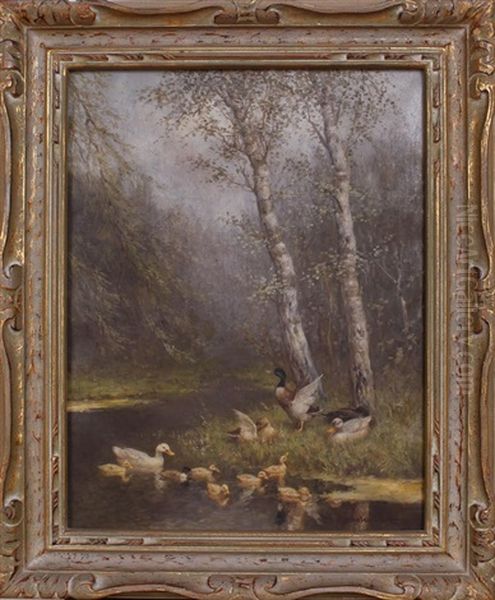 Ducks In Stream Oil Painting by David Adolf Constant Artz