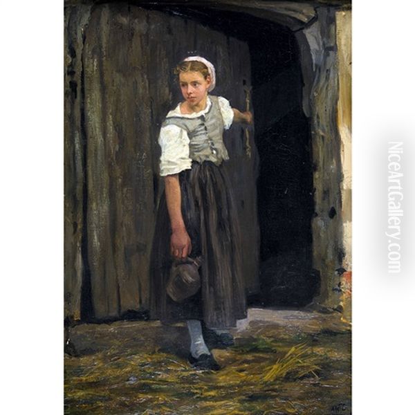 Junge Bauerin Mit Krug Oil Painting by David Adolf Constant Artz