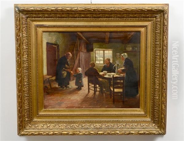 Interior Scene Depicting A Family Oil Painting by David Adolf Constant Artz