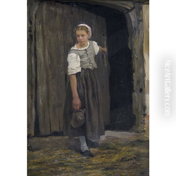 Junge Bauerin Mit Krug Oil Painting by David Adolf Constant Artz