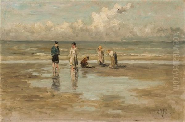 Children At The Beach Oil Painting by David Adolf Constant Artz