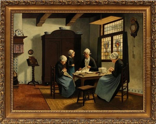 The Sewing Class Oil Painting by David Adolf Constant Artz