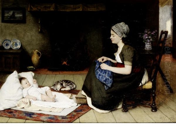 Motherhood Oil Painting by David Adolf Constant Artz