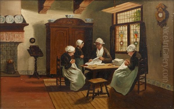 The Sewing Class Oil Painting by David Adolf Constant Artz