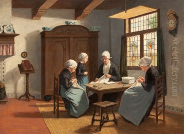 The Sewing Circle (by Matthijs Theodorus Mauritius Van Salk) Oil Painting by David Adolf Constant Artz